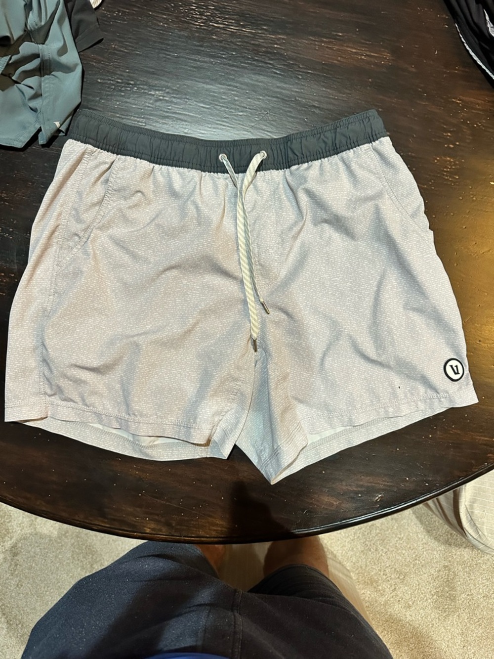 Vuori Men's Light Gray Athletic Shorts with Dark Gray Waistband